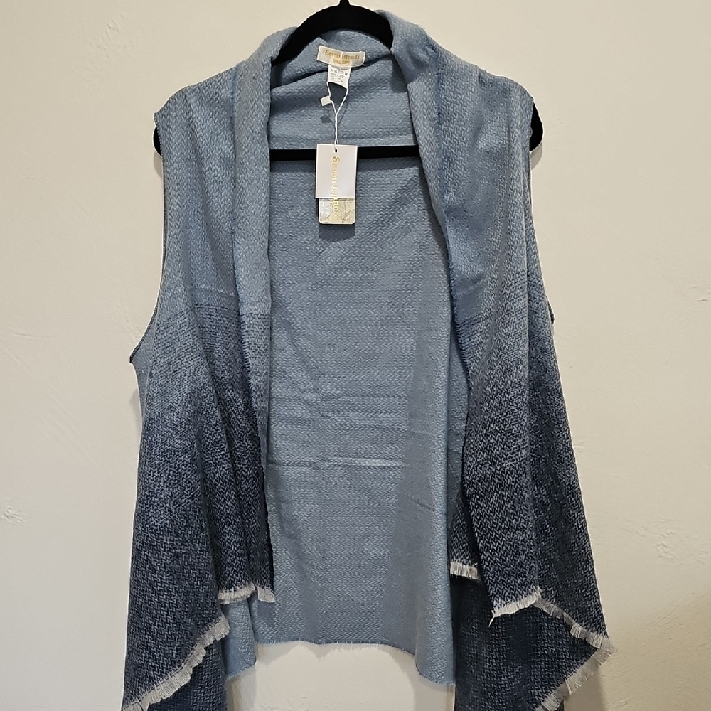 Blue Sleeveless Open Front Cardigan